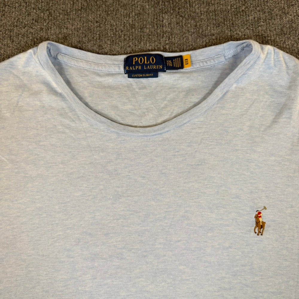 Polo Ralph Lauren Mens XXL Custom Slim Fit T-Shirt Blue Heather Cotton Tee 3032